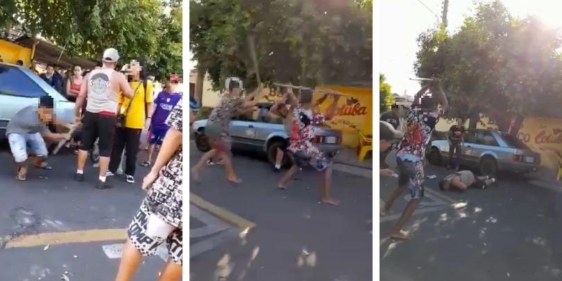 Imagens gravadas por testemunhas mostram os adolescentes espancando o homem (Reprodução/Redes sociais)