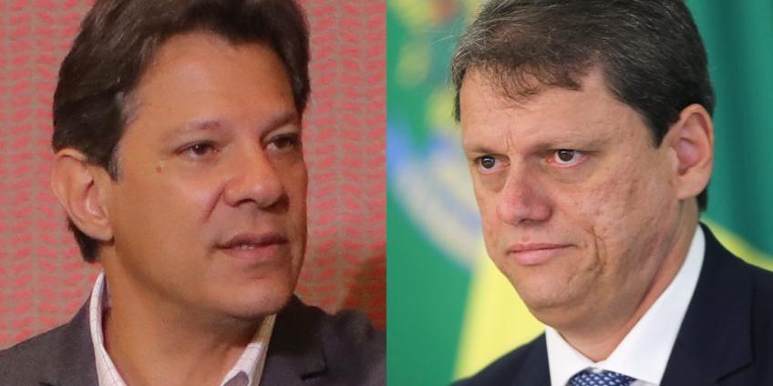 Os ex-ministros Fernando Haddad (PT) e Tarcísio de Freitas (Republicanos): candidatos ao governo de SP (Reprodução/Redes Sociais)